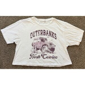 Altar'd State Cropped Graphic T-Shirt Outer Banks North Carolina White Cotton M
